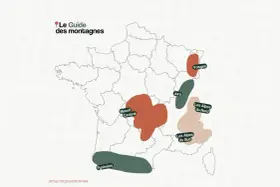 Carte de France indiquant les noms des montagnes : Pyrénées, Massif Central, Jura, Vosges, Alpes du Nord et du Sud.