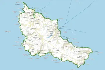 Carte de Belle-Île-en-Mer, montrant les côtes, les villages et les points d'intérêt de cette île bretonne.