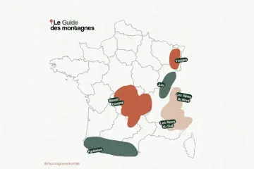 Carte de France indiquant les noms des montagnes : Pyrénées, Massif Central, Jura, Vosges, Alpes du Nord et du Sud.
